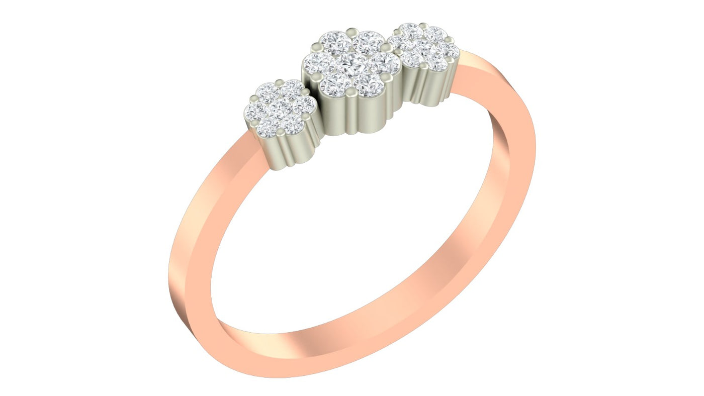 Rose gold and diamond with floral-shaped cluster on a white background.