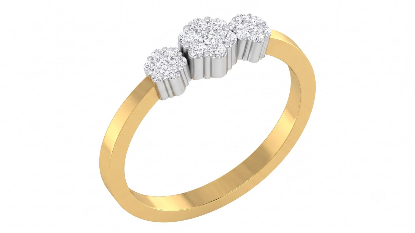 Yellow gold and diamond with floral-shaped cluster on a white background.