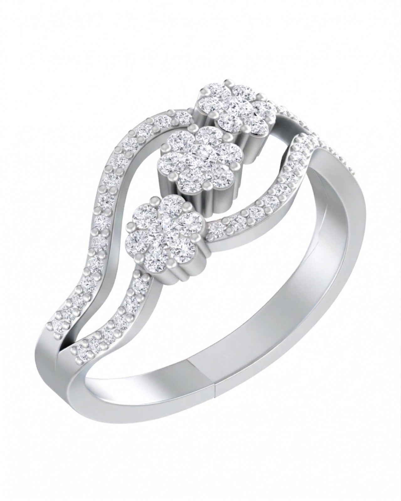White gold and diamond ring with diamond accents on a white background