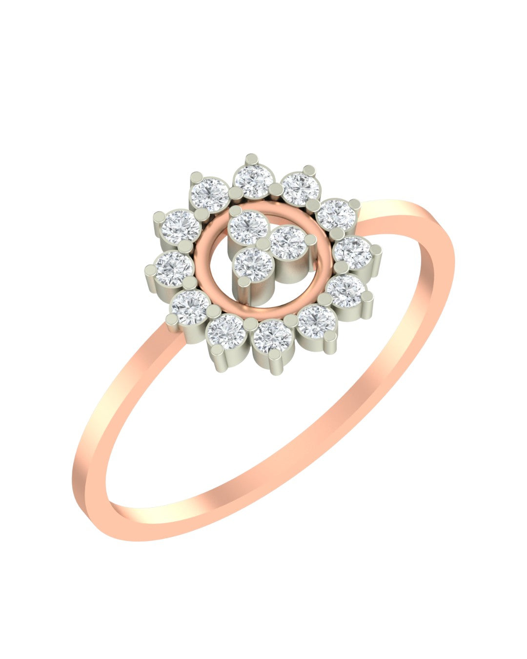 Rose gold and diamond with floral design on a white background.