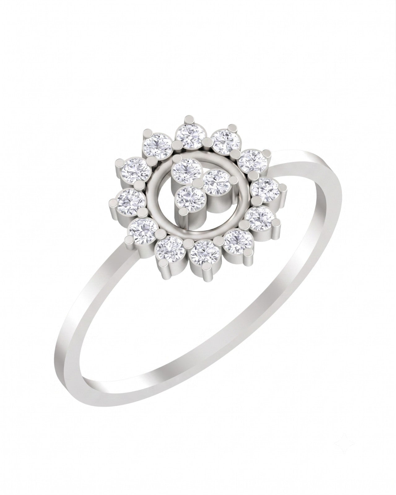 White gold and diamond with floral design on a white background.