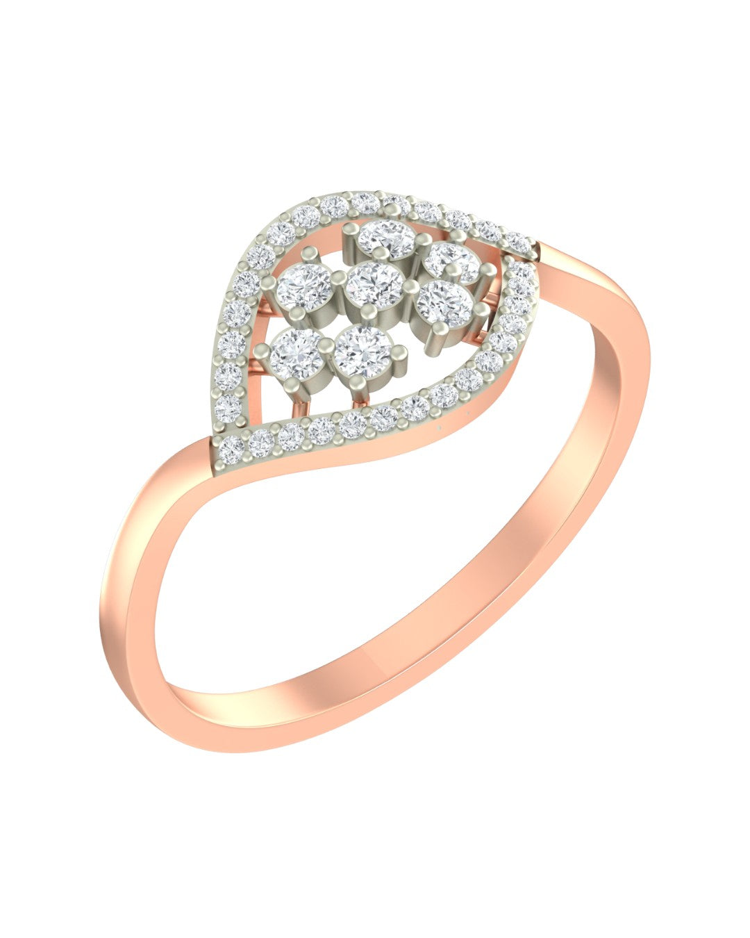 Rose gold and diamond with cluster on a white background.