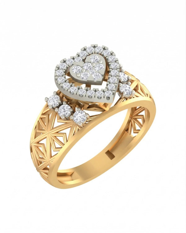 Gold & Diamond Heart-Shaped Ring For Women KRC10590