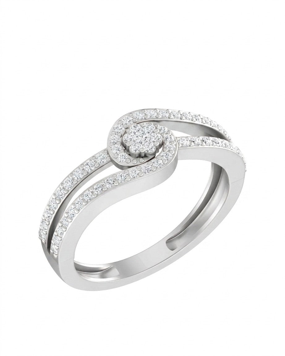 White gold ring with diamond accents on a white background