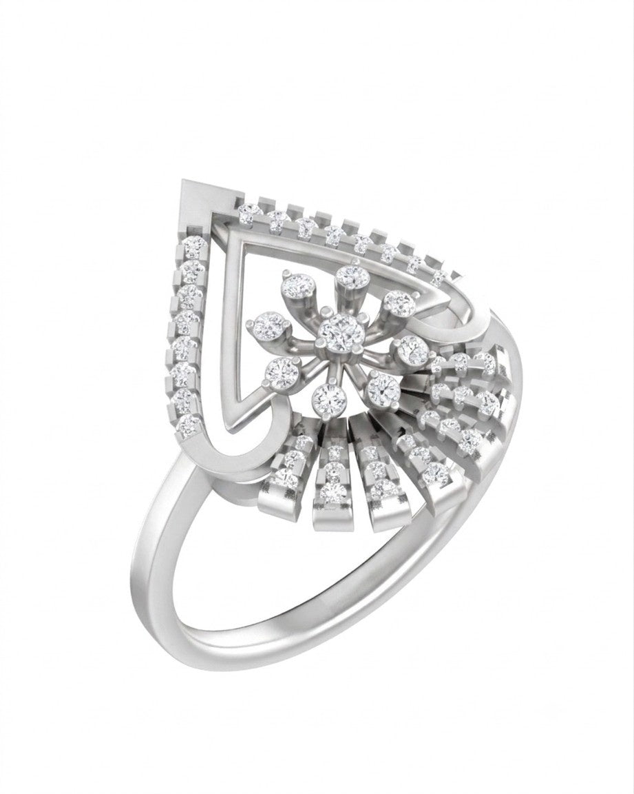 White gold ring with diamond accents on a white background