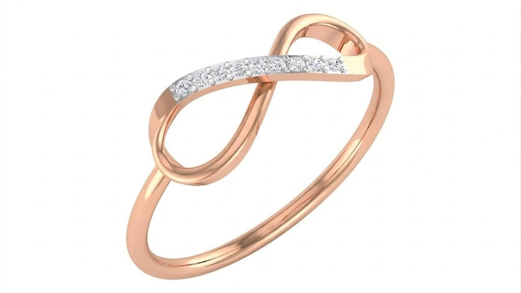 Rose gold and diamond with infinity design on a white background.