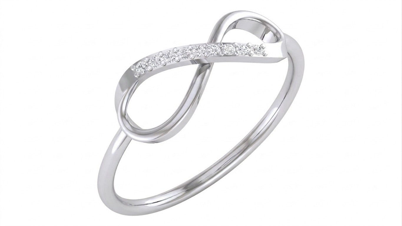 White gold and diamond with infinity design on a white background.