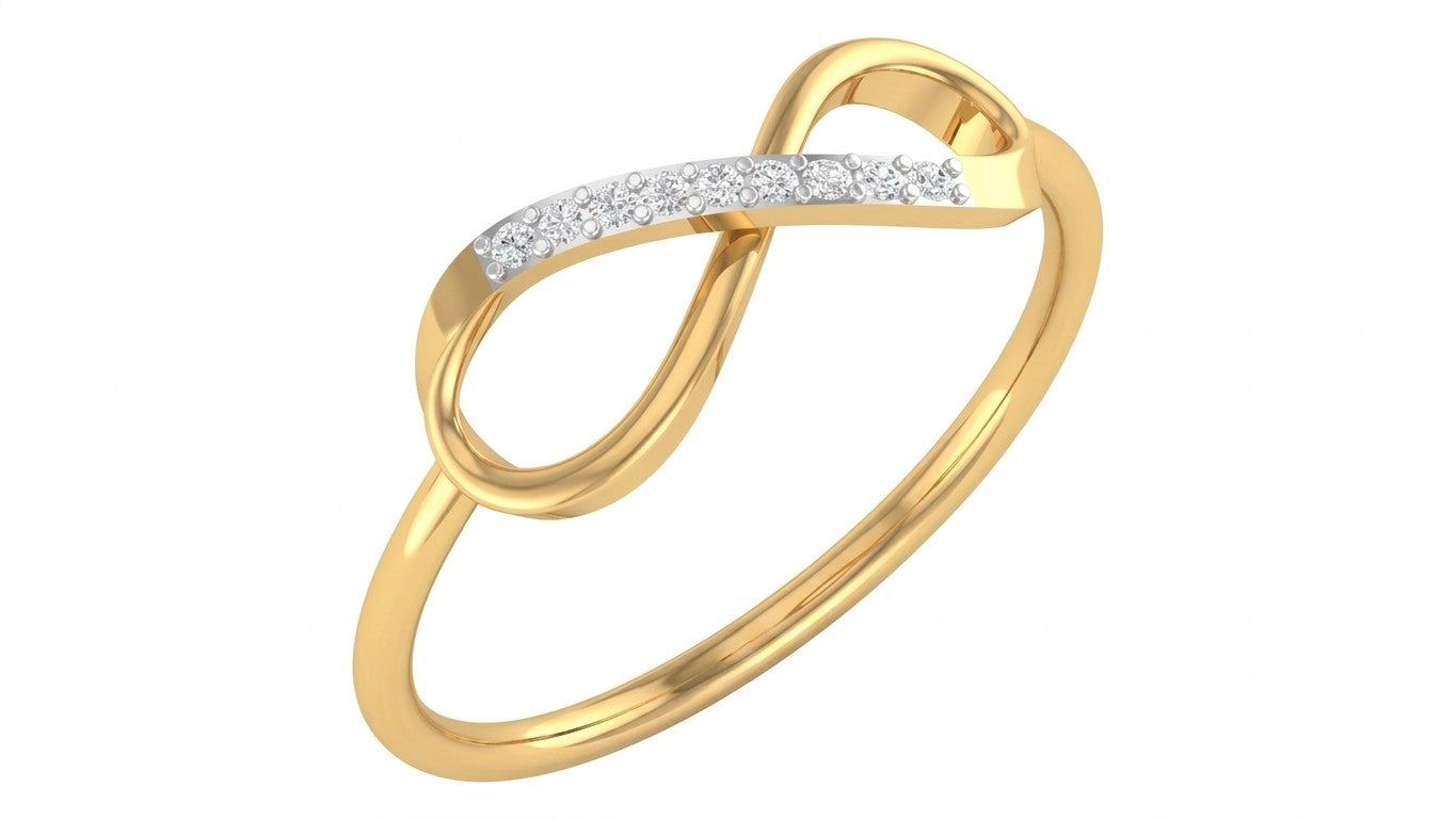 Yellow gold and diamond with infinity design on a white background.