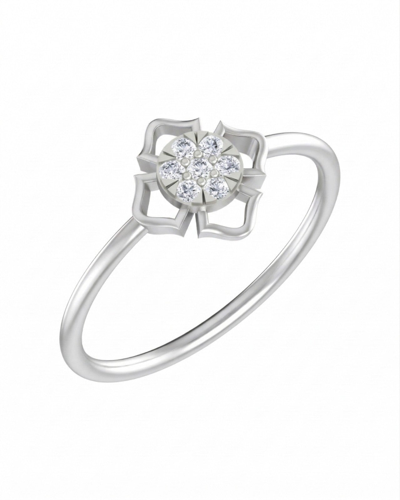 White gold and diamond with round-shaped cluster setting on a white background.