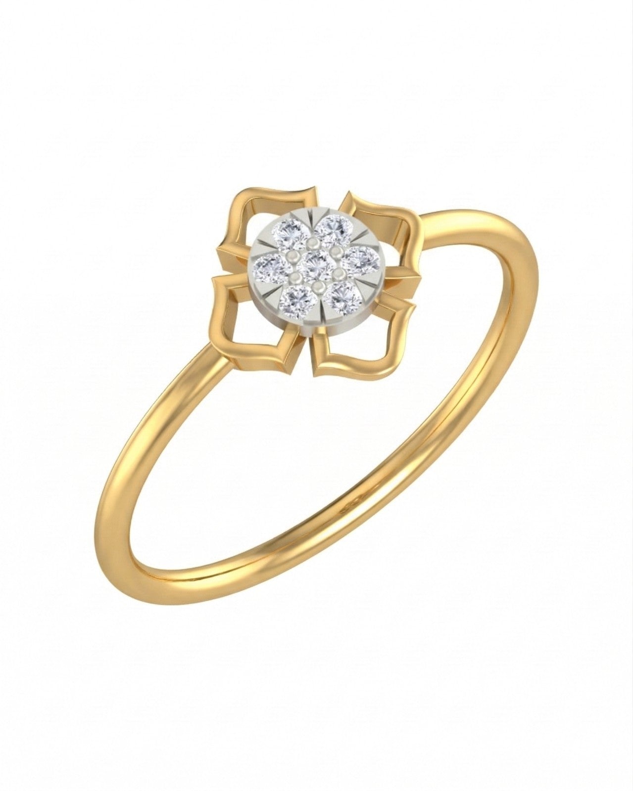 Yellow gold and diamond with round-shaped cluster setting on a white background.
