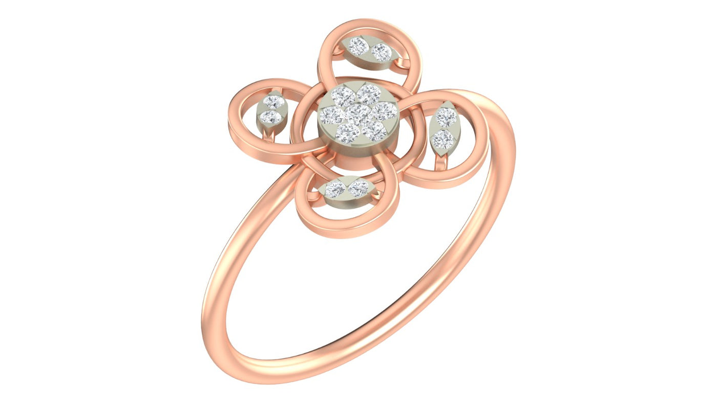 Rose gold and diamond with floral design on a white background.