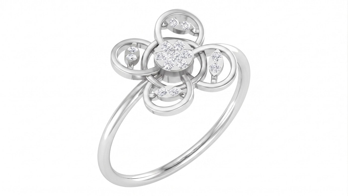 White gold and diamond with floral design on a white background.