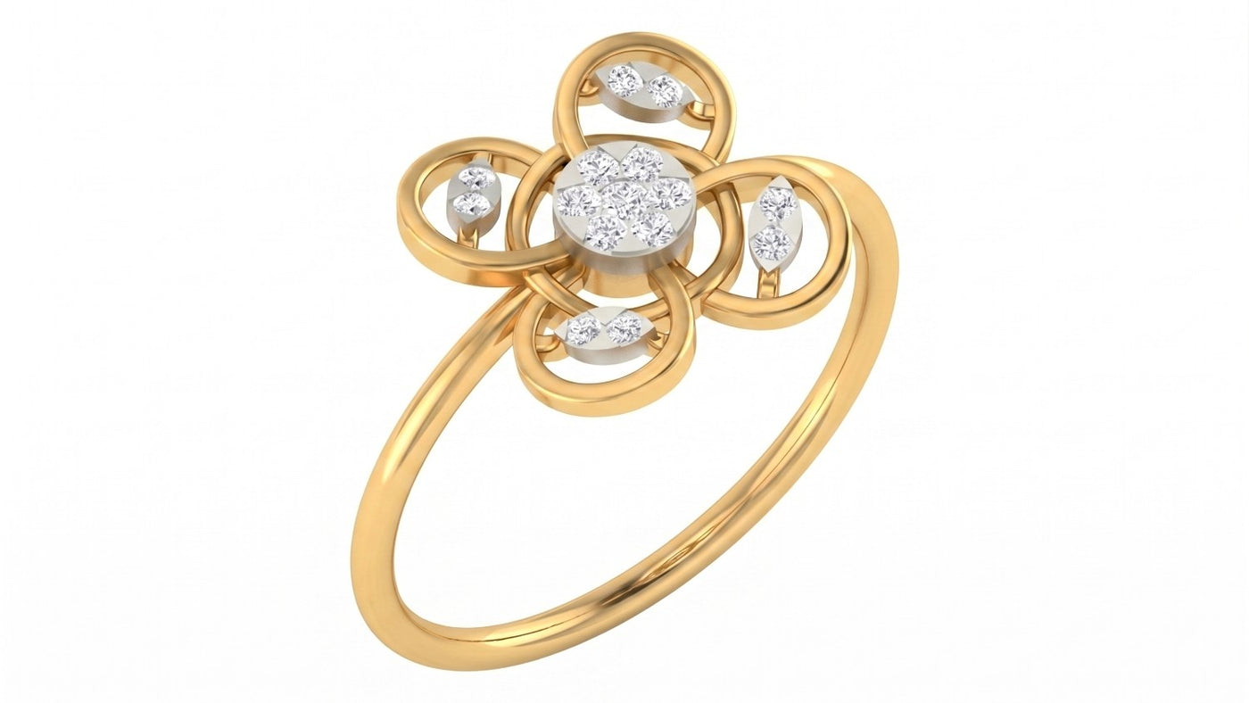 Yellow gold and diamond with floral design on a white background.