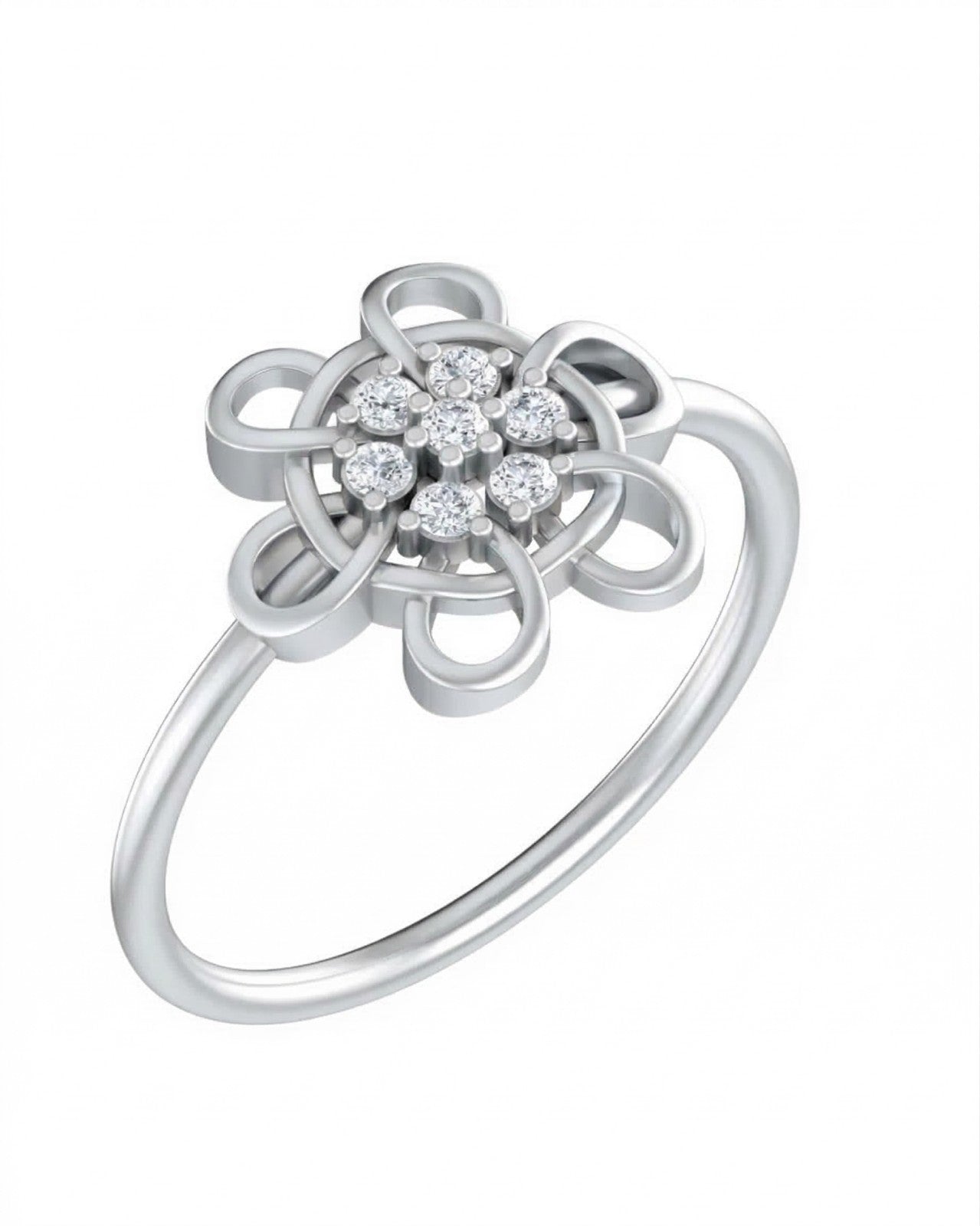 White gold and diamond with floral design on a white background.