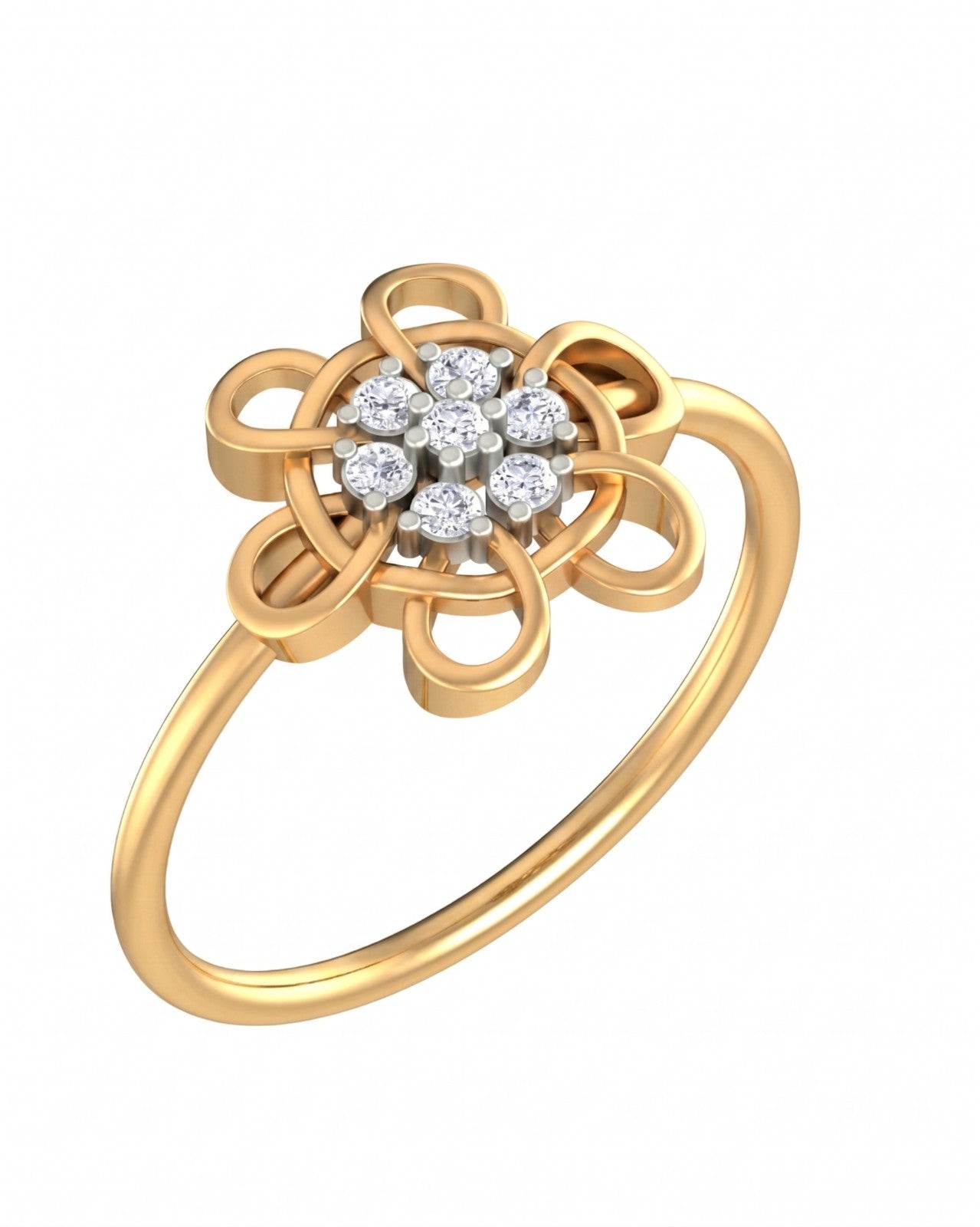Yellow gold and diamond with floral design on a white background.