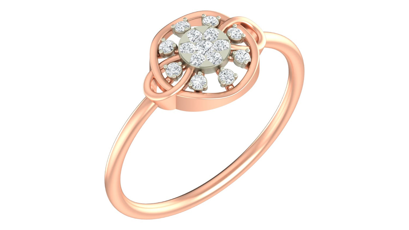 Rose gold and diamond with floral cluster setting on a white background