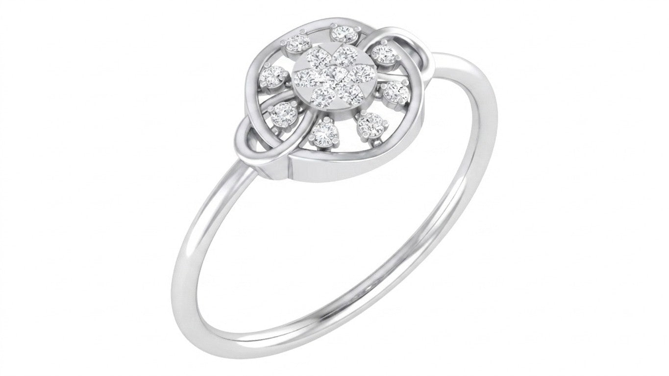 White gold and diamond with floral cluster setting on a white background