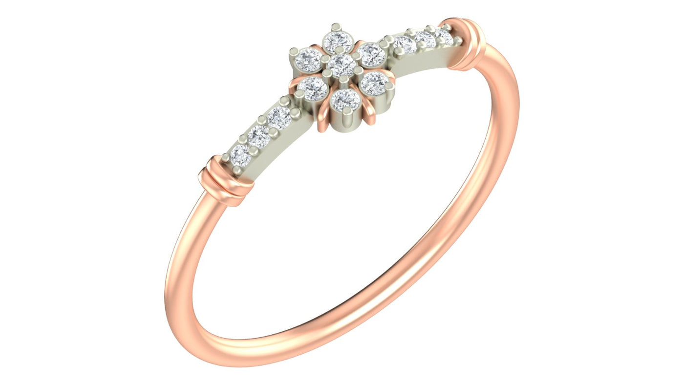 A rose gold ring featuring a central flower motif set, shown on a plain white background.