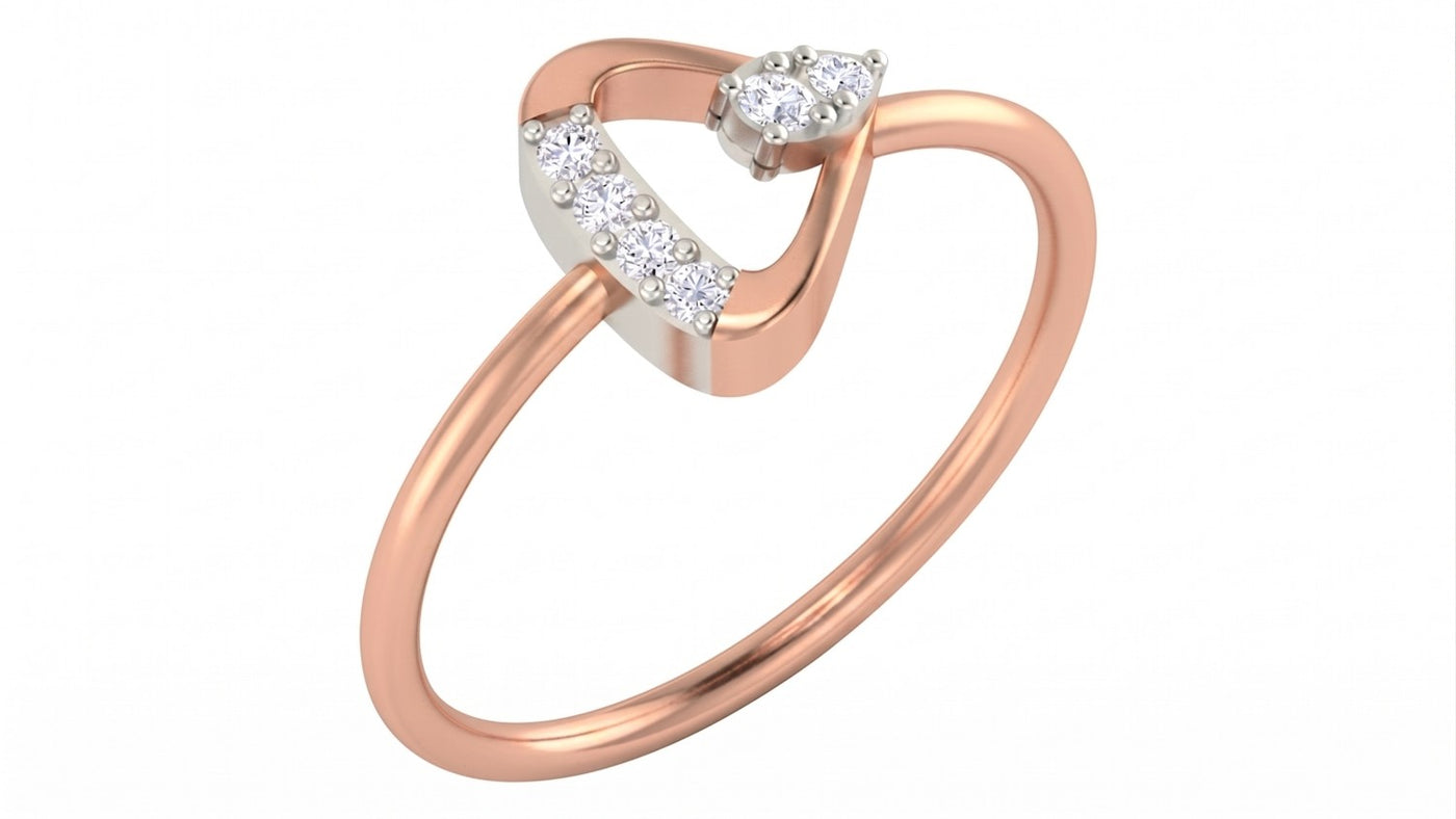 Rose gold and diamond women's ring on a white background.