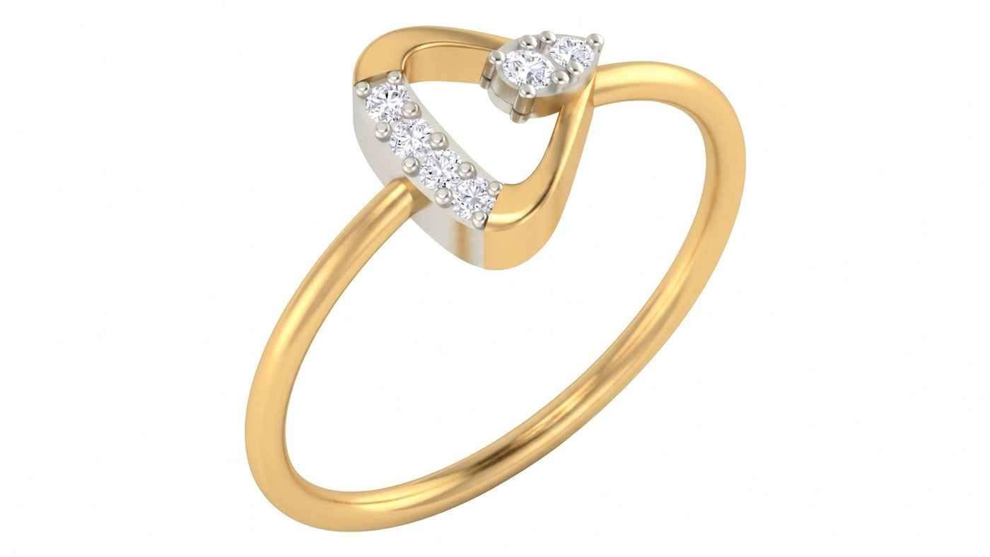 Yellow gold and diamond women's ring on a white background.