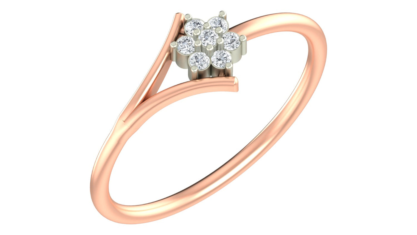 Rose gold and diamond with floral-design cluster setting on a white background.