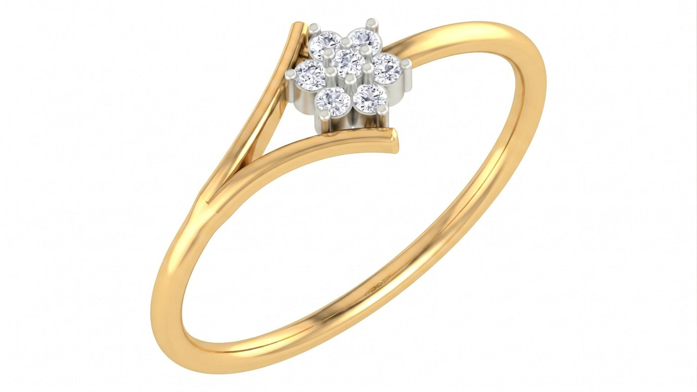 Yellow gold and diamond with floral-design cluster setting on a white background.