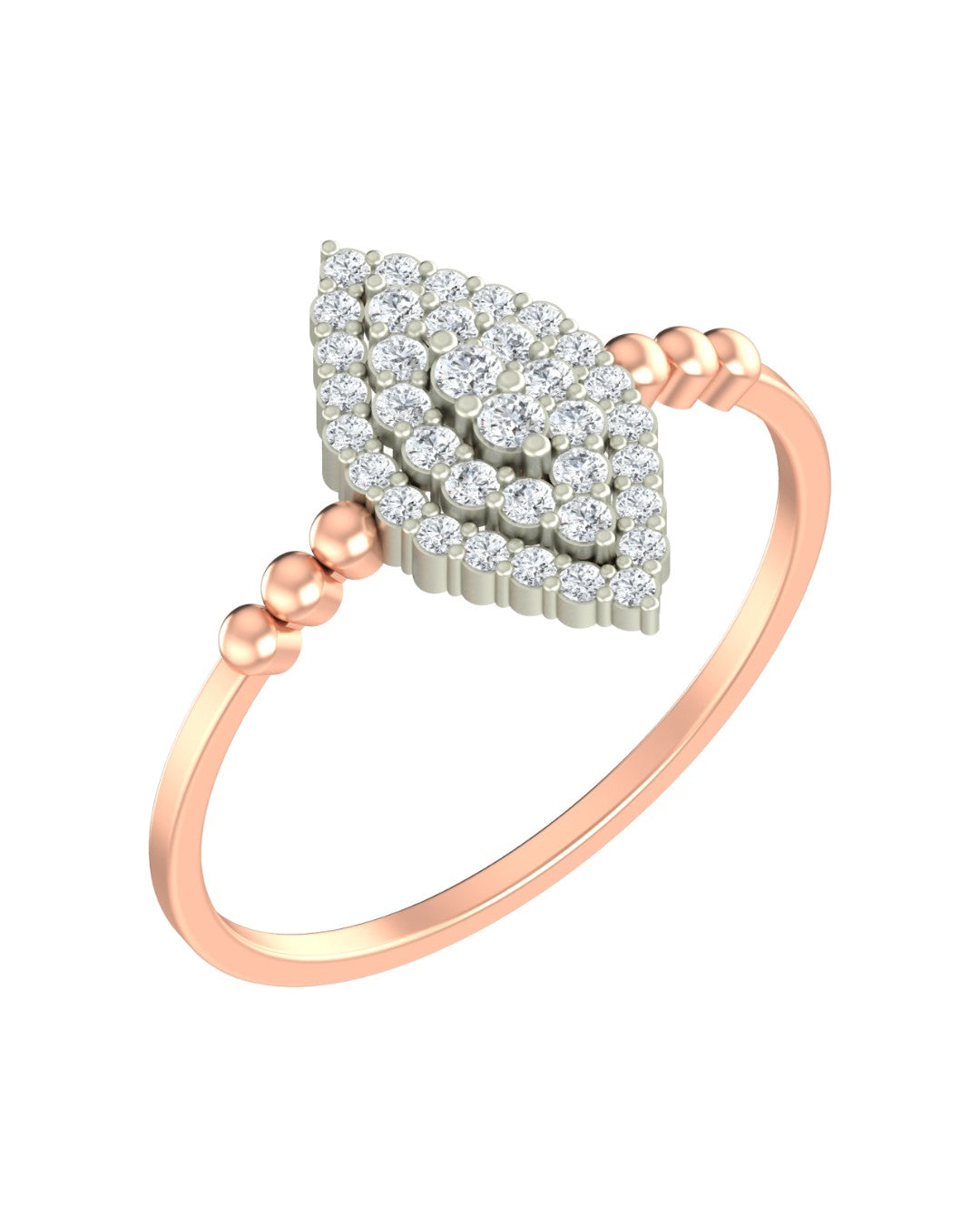 Rose gold and diamond with cluster setting on a white background.