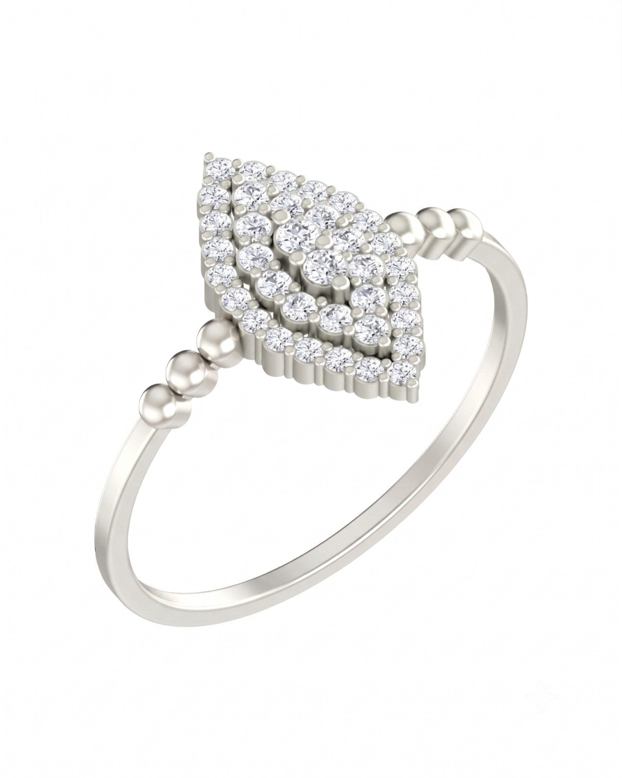 White gold and diamond with cluster setting on a white background,