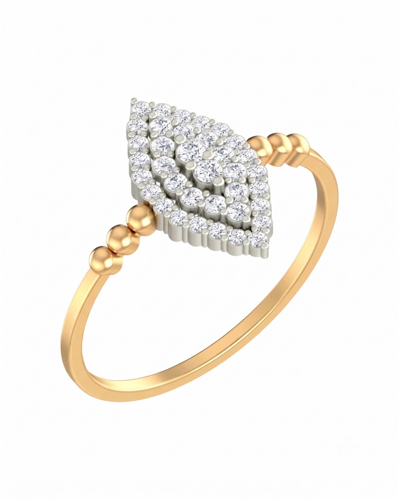 Yellow gold and diamond with cluster setting on a white background.