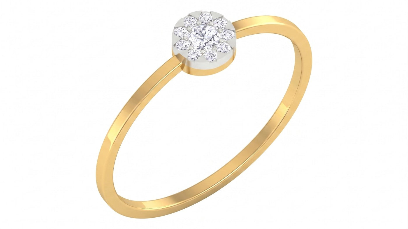 Yellow gold and diamond with cluster setting on a white background.