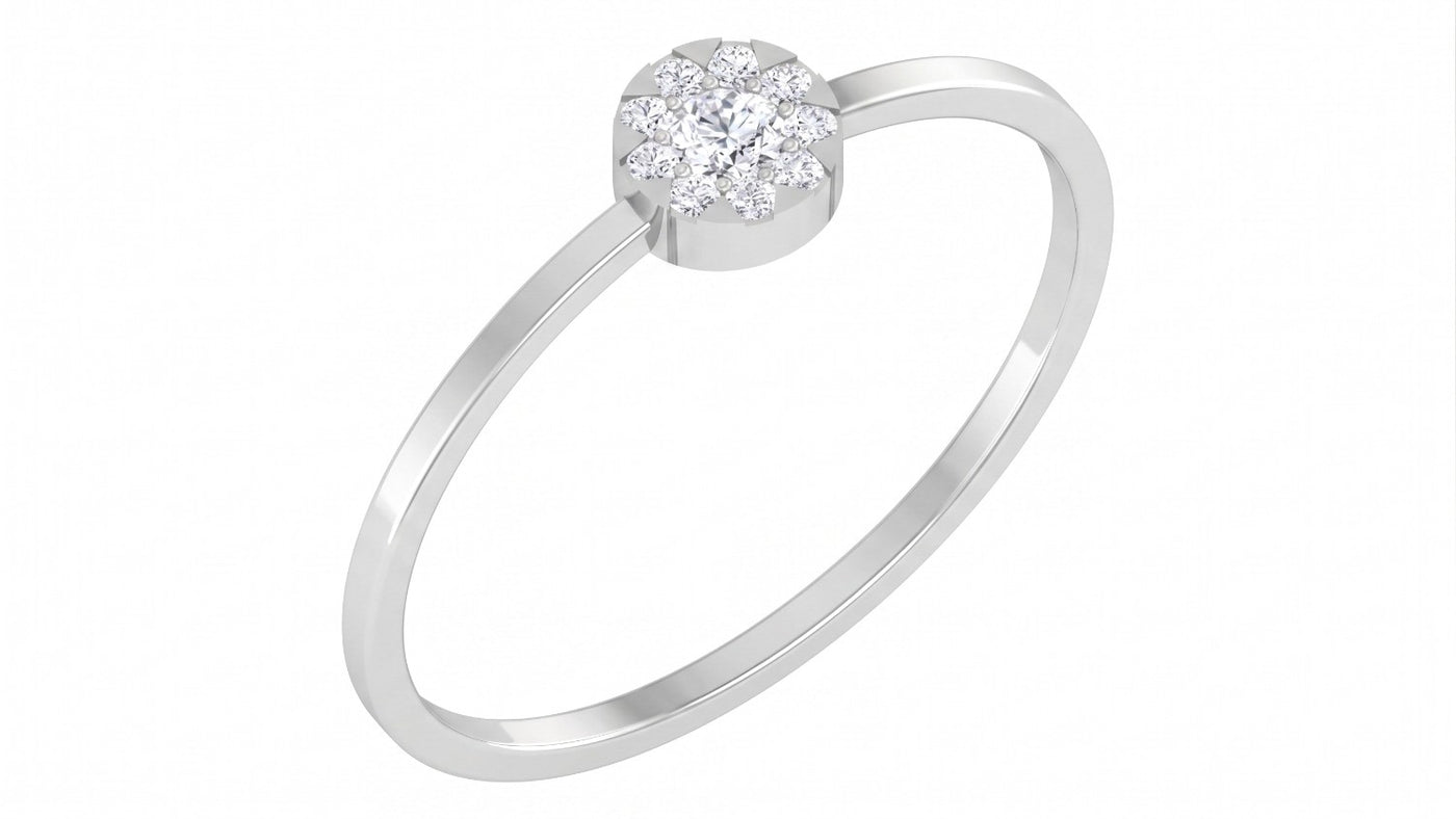 White gold and diamond with cluster setting on a white background.