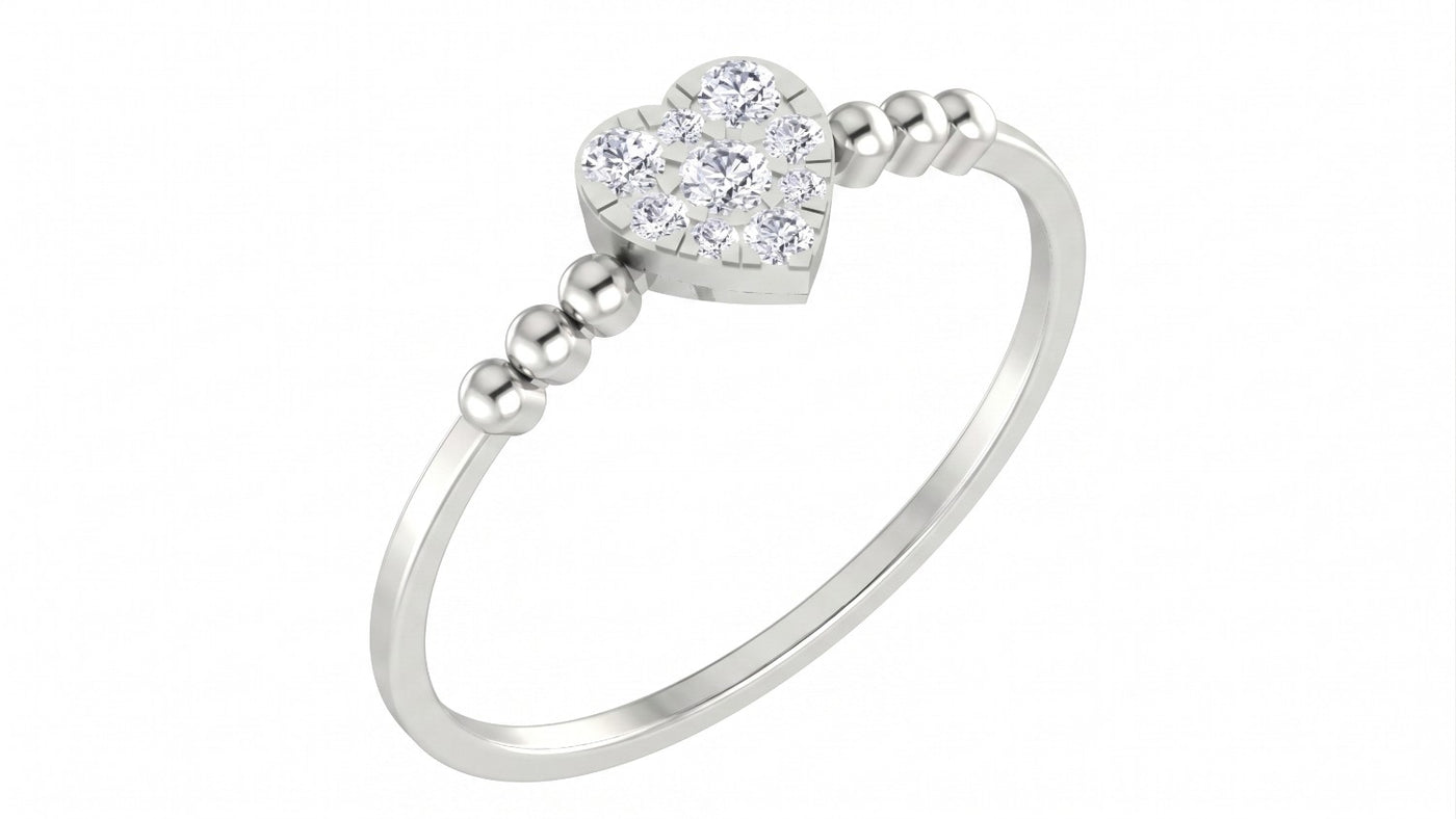 White gold and diamond with heart-shaped cluster setting on a white background.