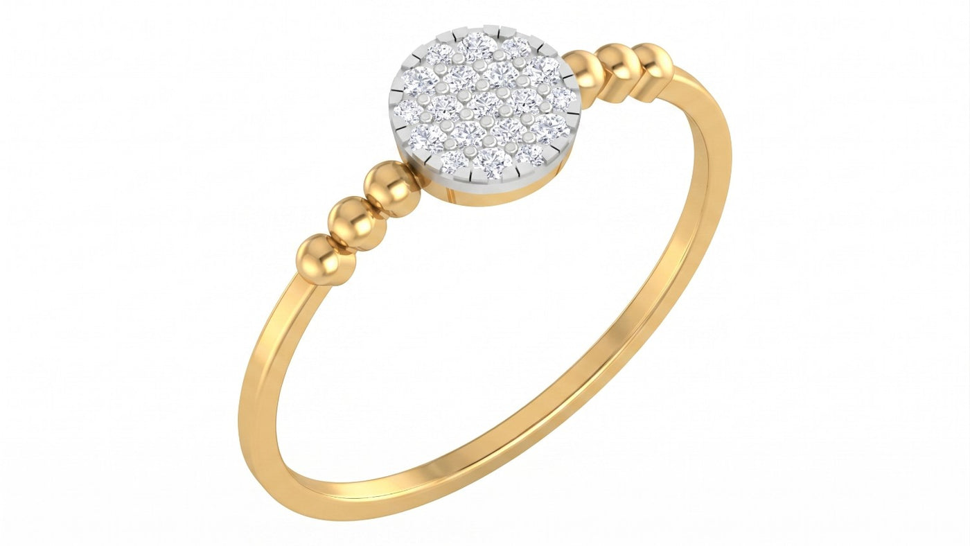 Yellow gold and diamond with cluster setting on a white background.