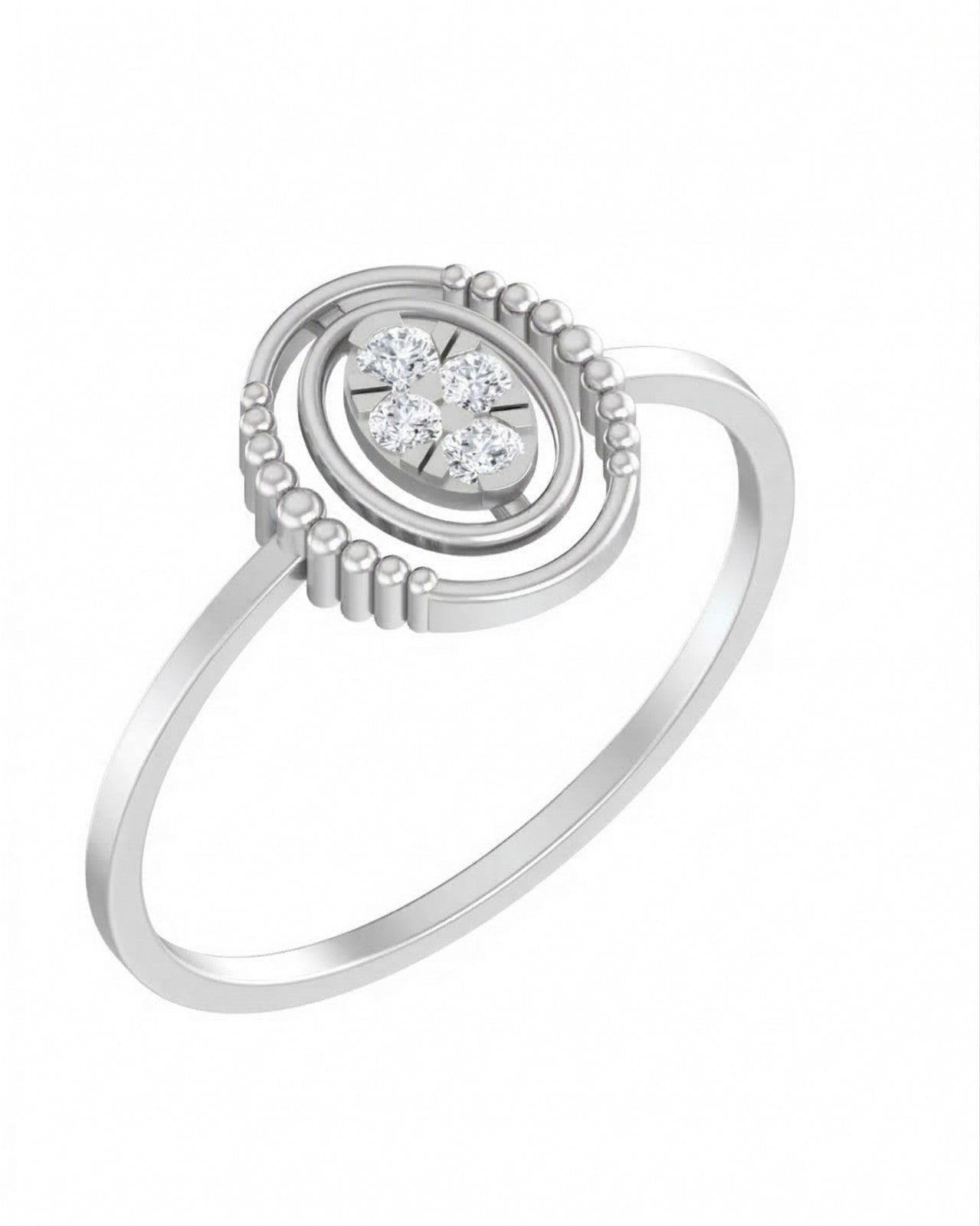 White gold and diamond with oval cluster setting on a white background.