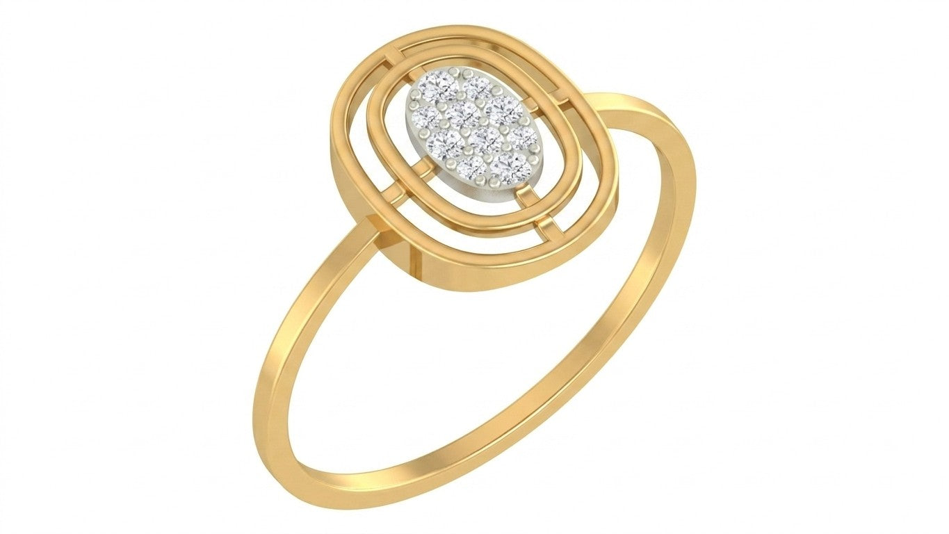 Yellow gold and diamond with cluster setting on a white background.