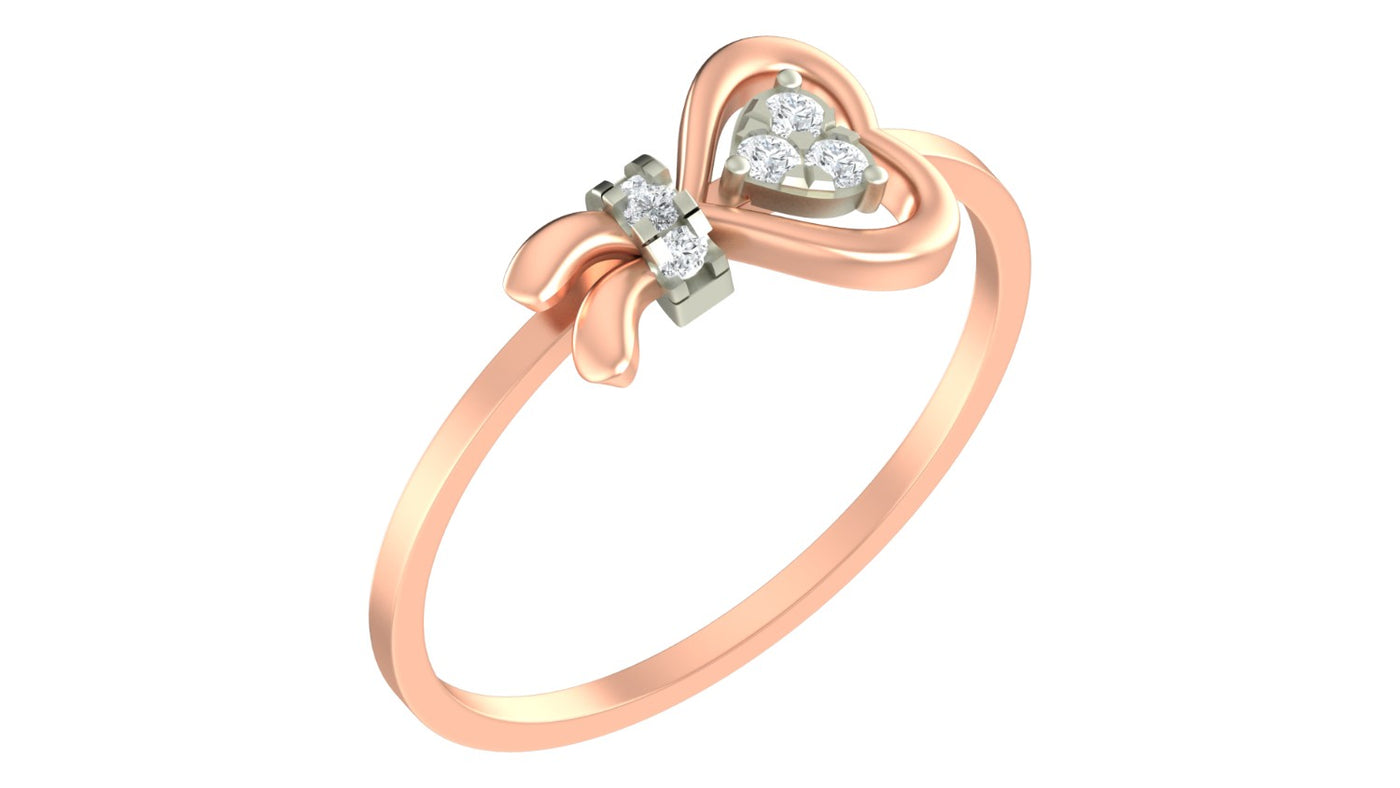 Rose gold and diamond with heart-shaped cluster setting on a white background.
