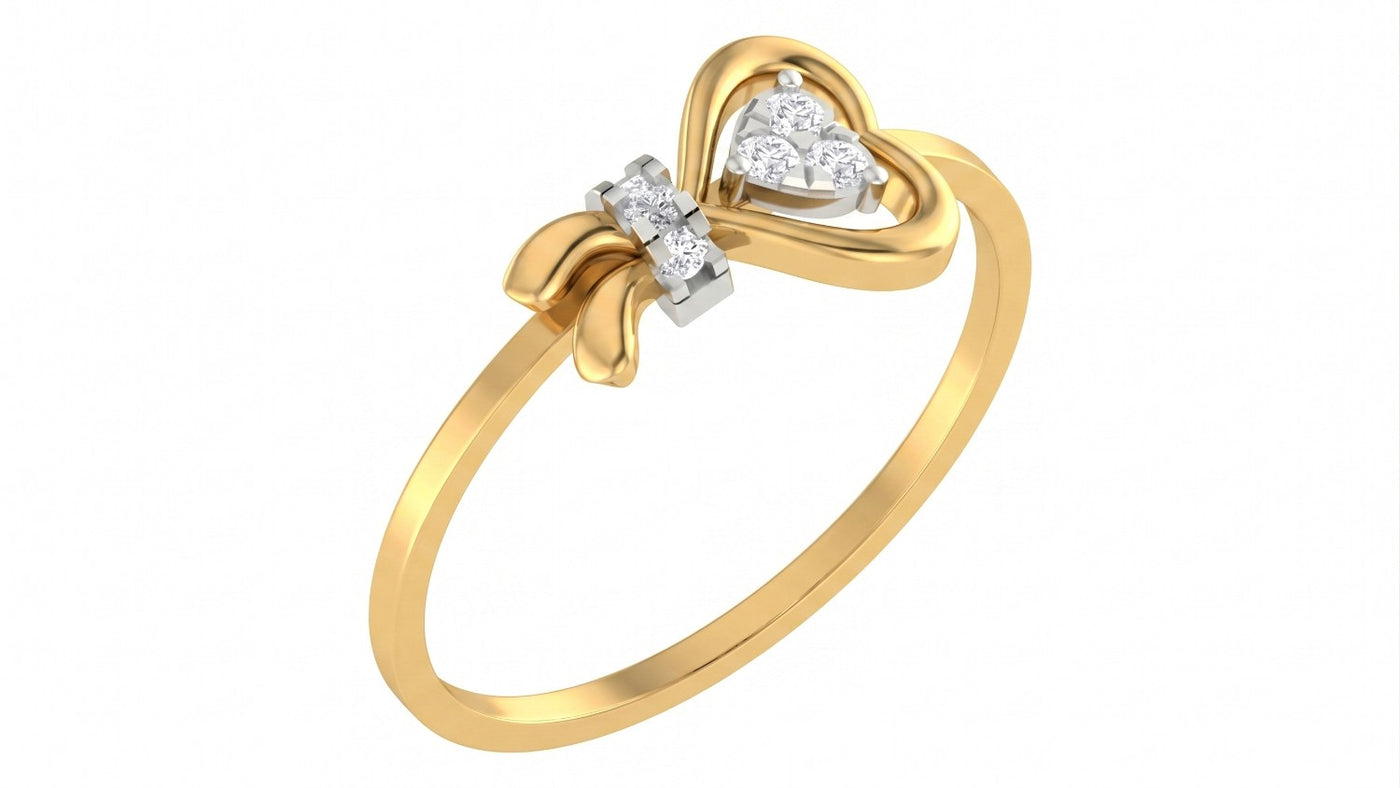 Yellow gold and diamond with heart-shaped cluster setting on a white background.