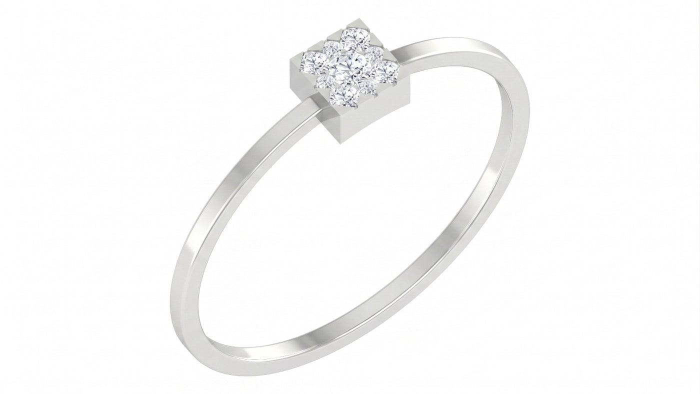 White gold and diamond with cluster setting on a white background.