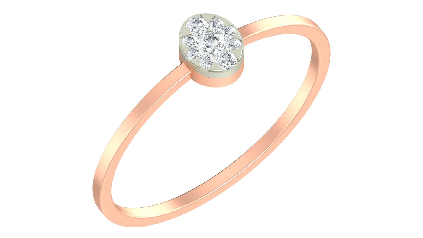 Rose gold and diamond with round-shaped cluster setting on a white background.