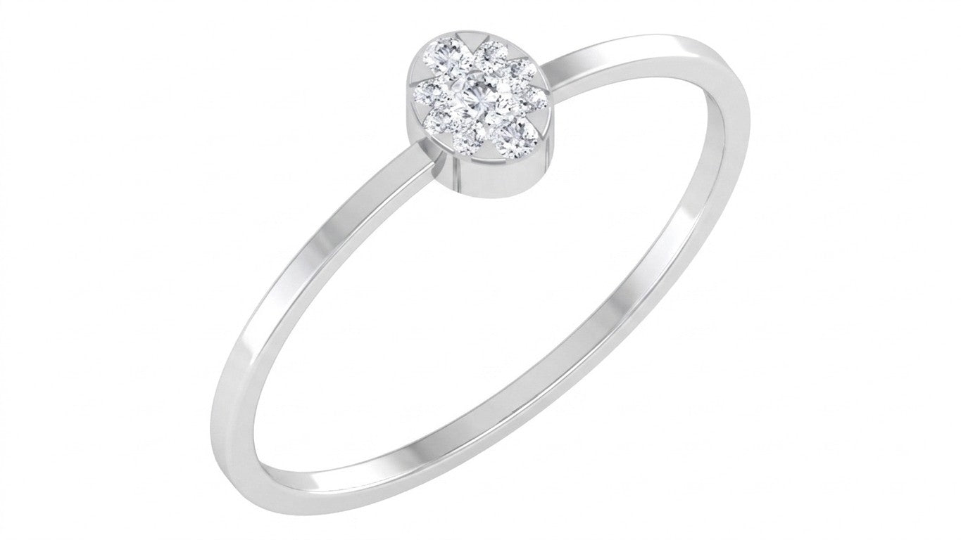 White gold and diamond with round-shaped cluster setting on a white background.