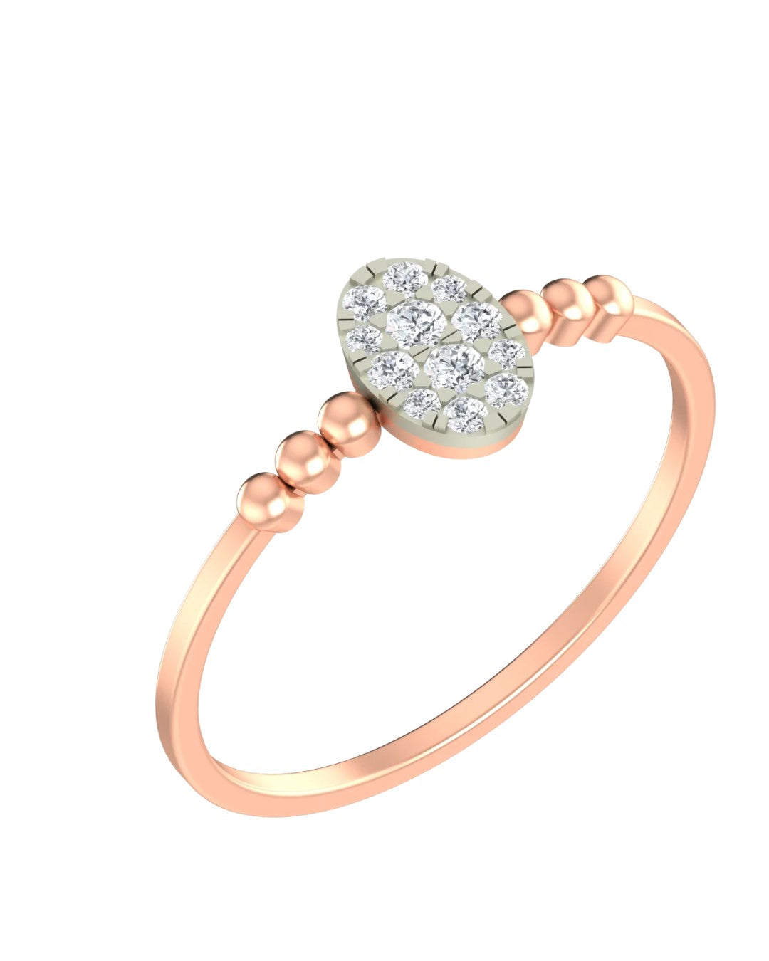 Rose gold and diamond with cluster setting on a white background.