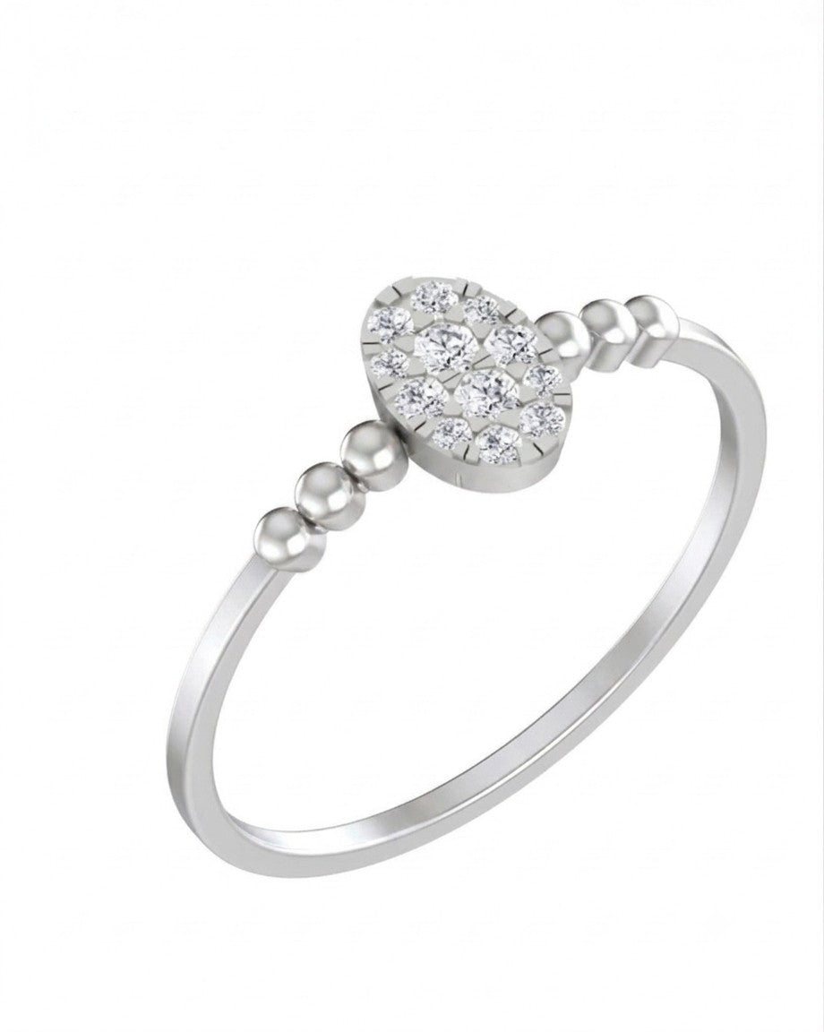 White gold and diamond with cluster setting on a white background.