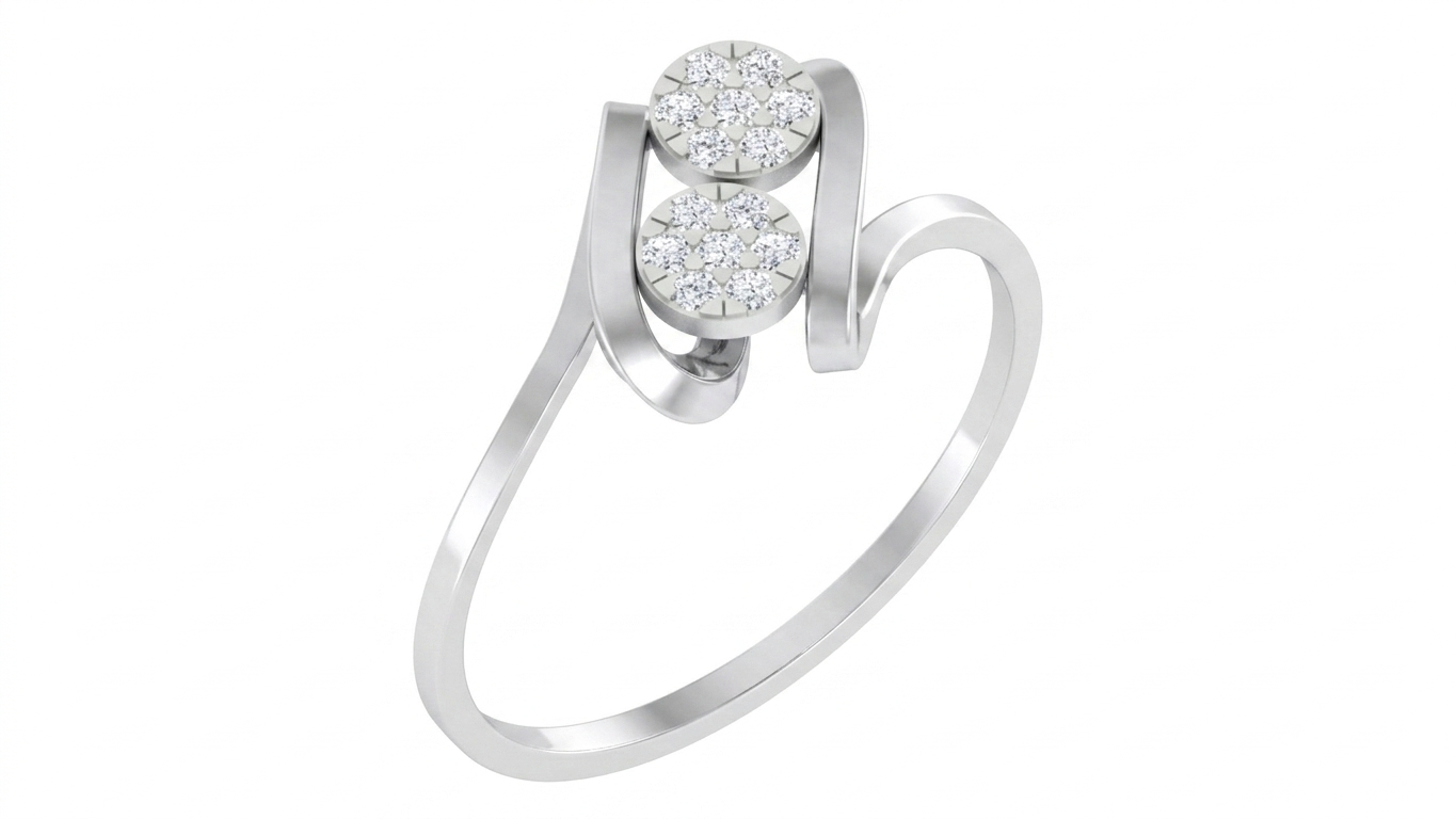 White gold and diamond with cluster setting on a white background.