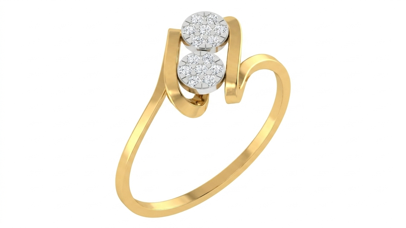 Yellow gold and diamond with cluster setting on a white background.