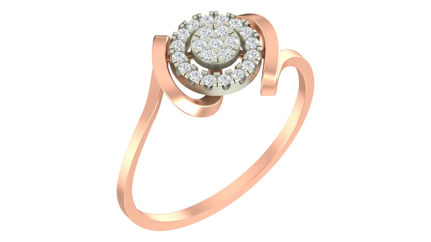 Rose gold and diamond with cluster setting on a white background.