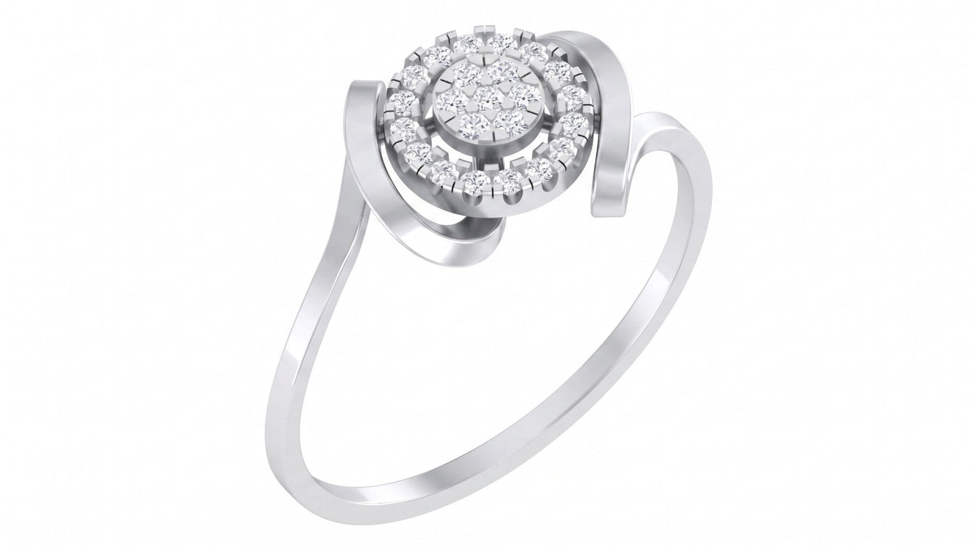 White gold and diamond with cluster setting on a white background.
