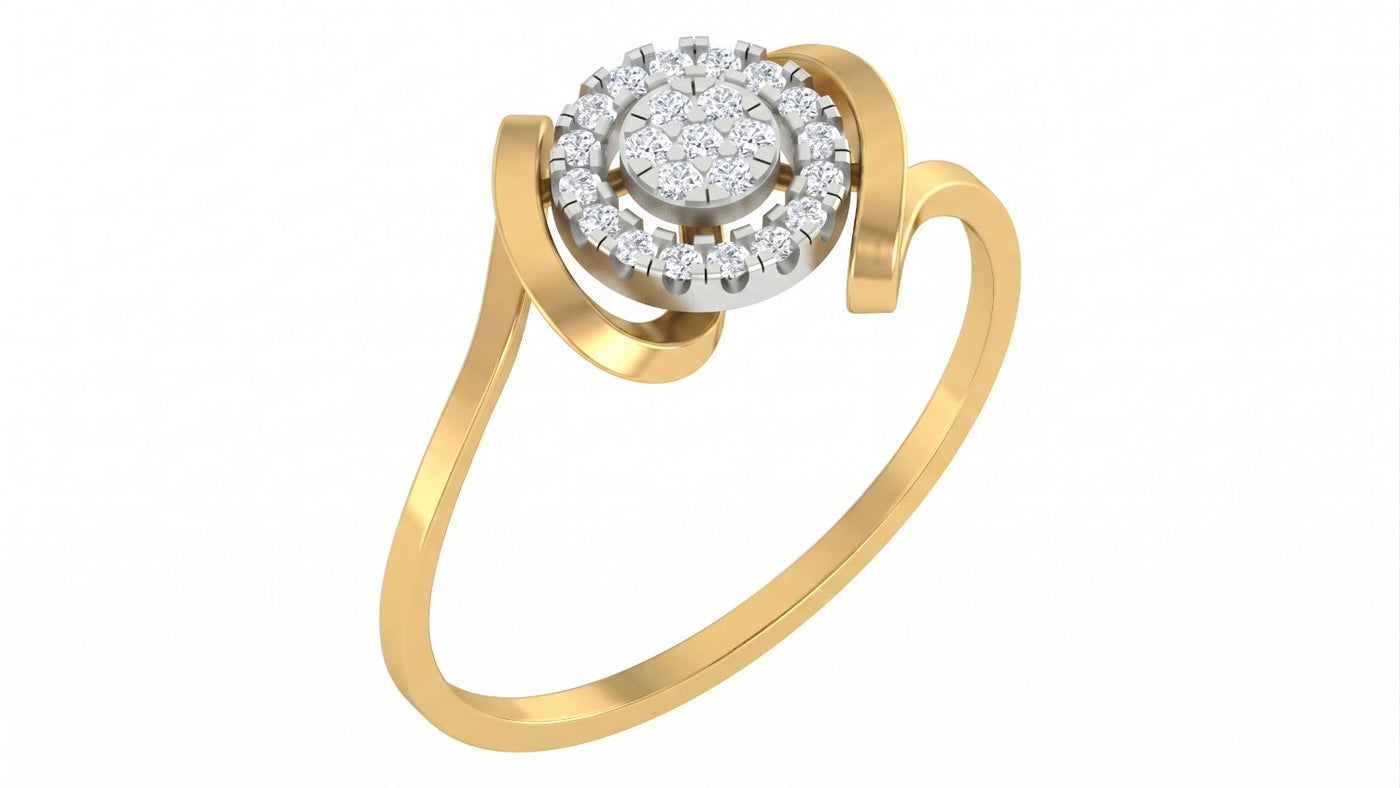 Yellow gold and diamond with cluster setting on a white background.