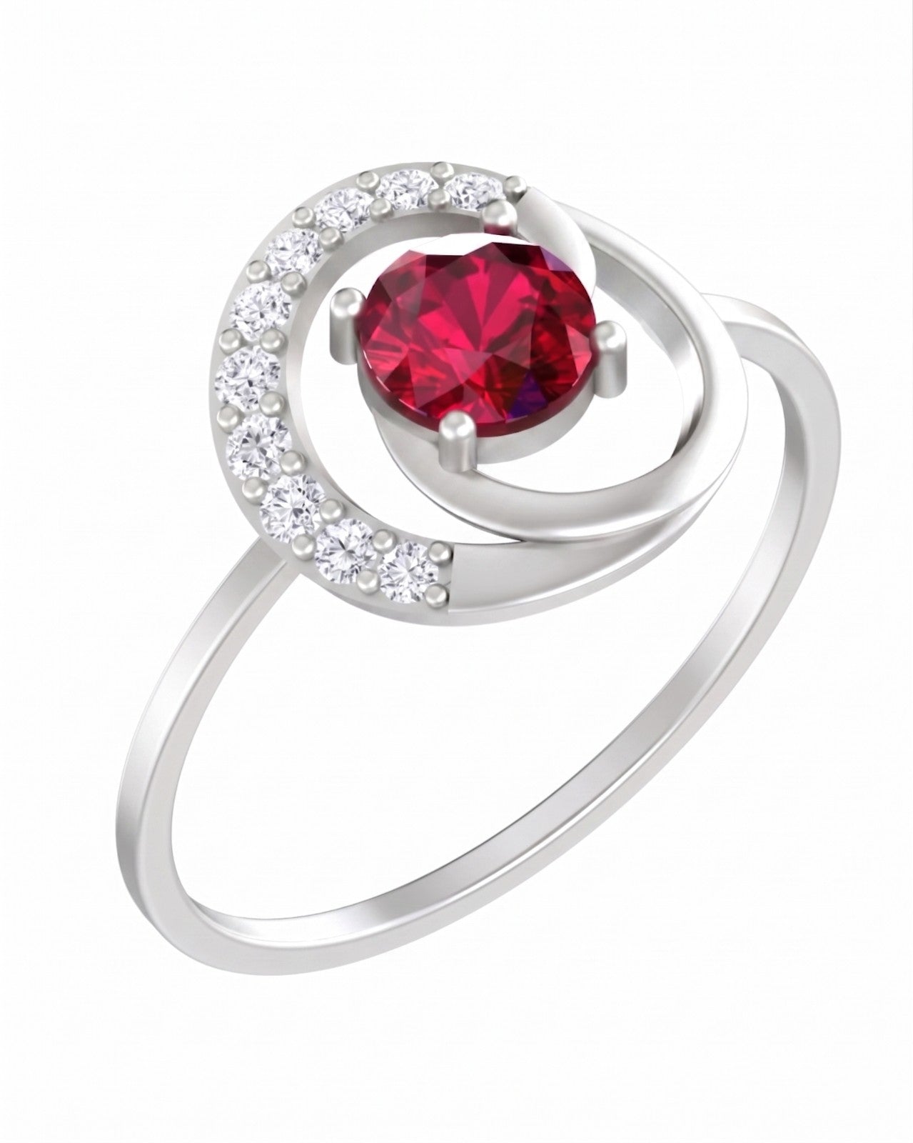White gold and diamond with ruby gemstone on a white background