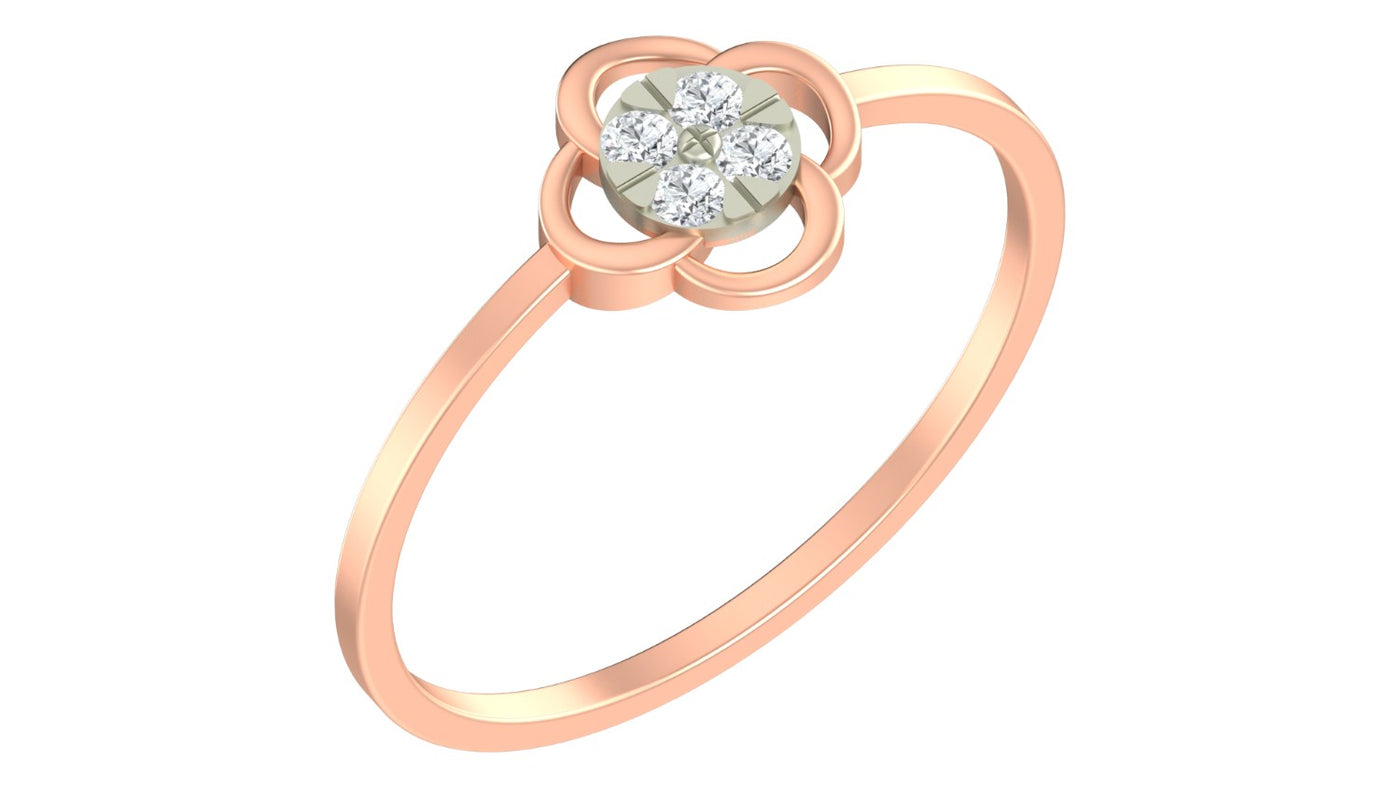 Rose gold and diamond with floral-design and cluster setting on a white background.