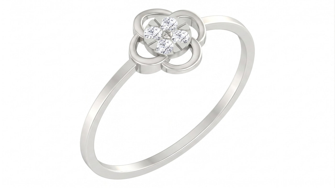 White gold and diamond with floral-design and cluster setting on a white background.